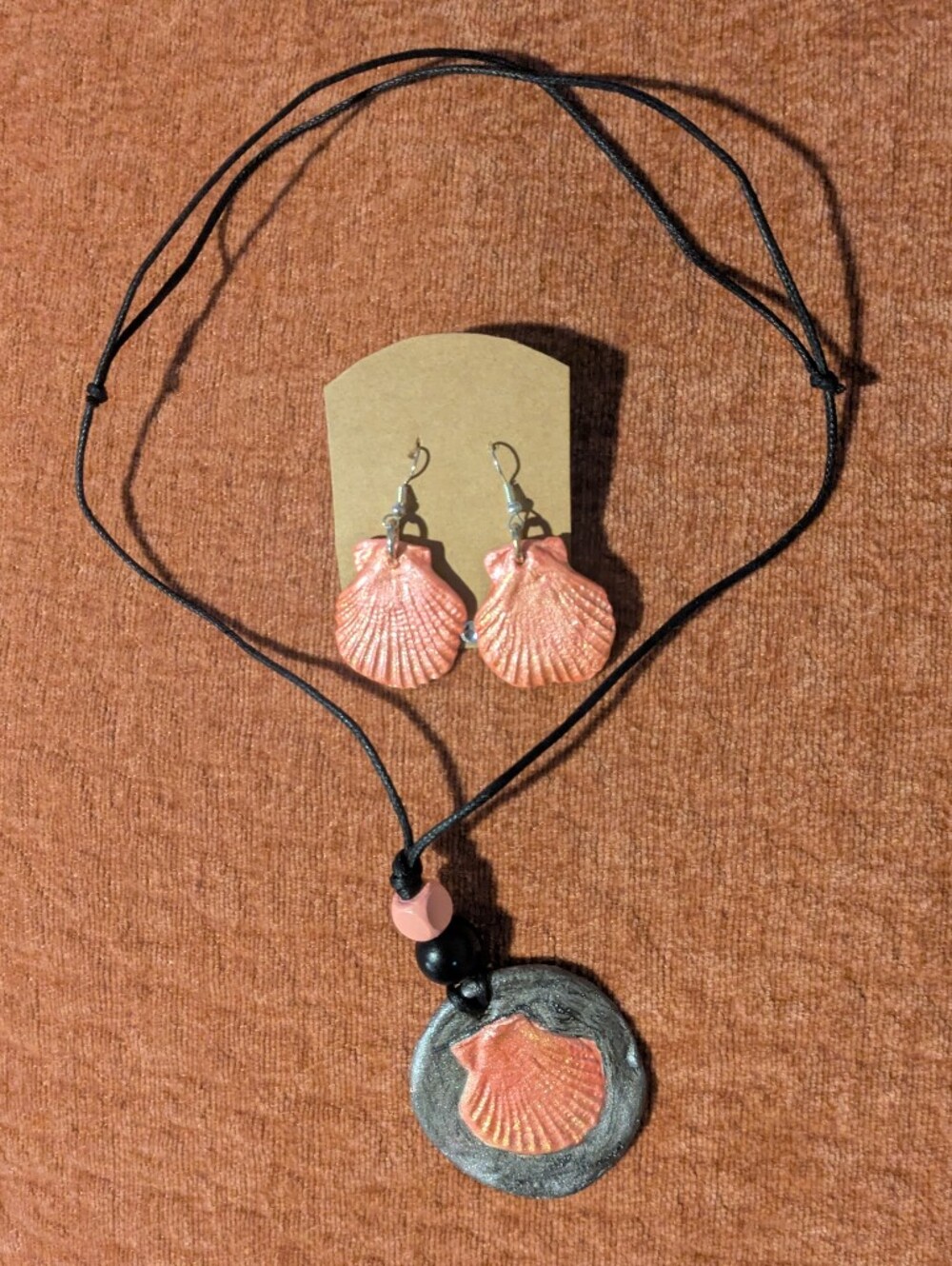 Unique Handcrafted Pink Shell Necklace and Earrings Set